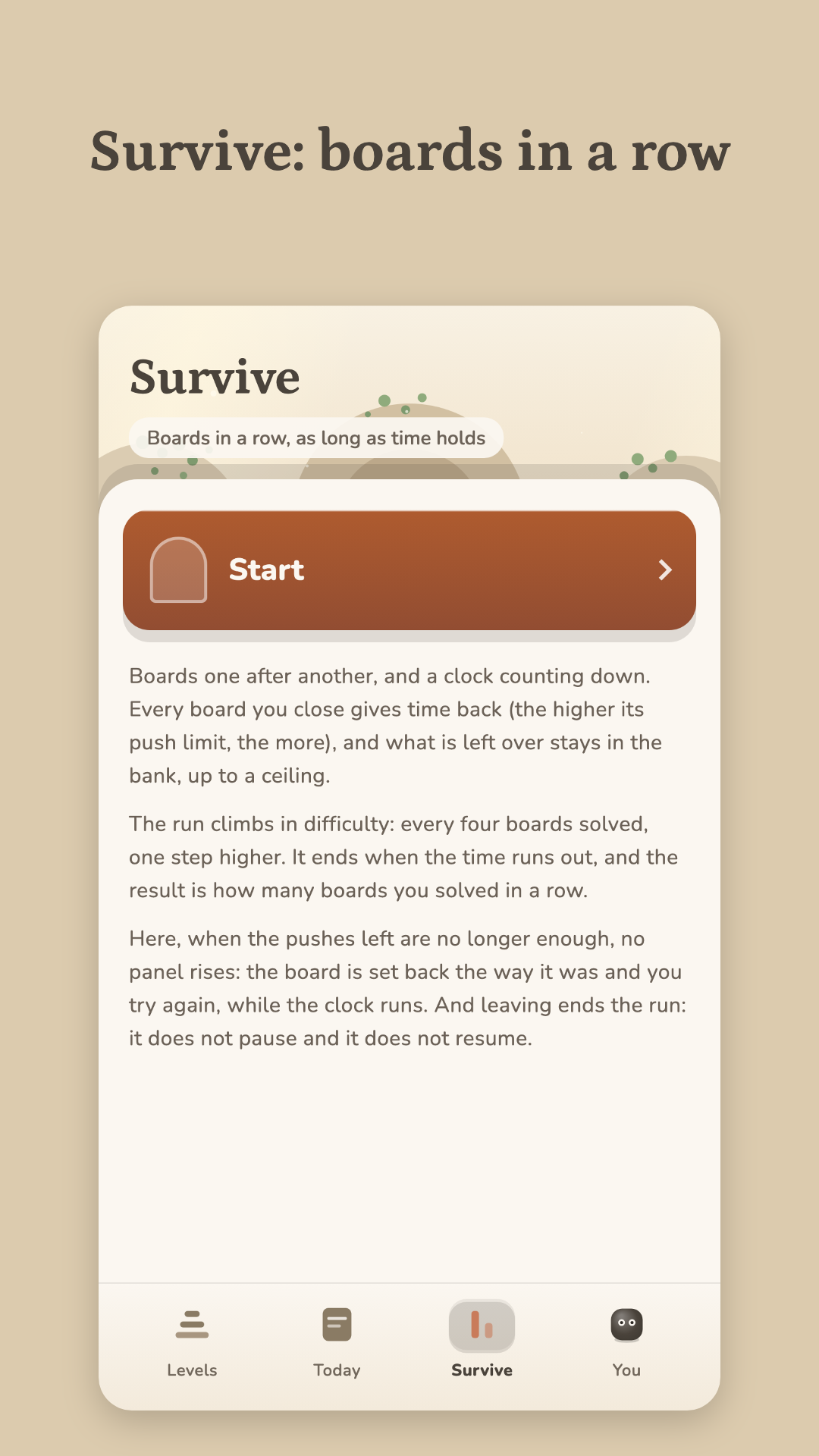 Survive: boards in a row